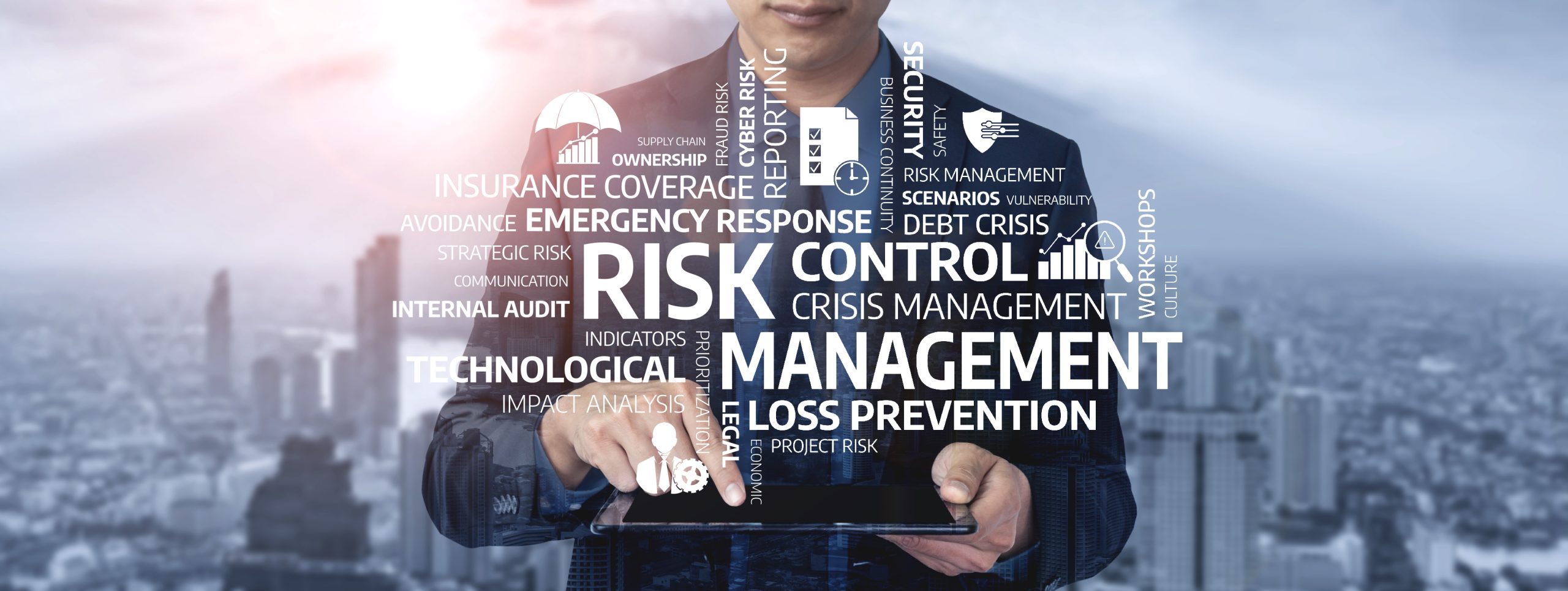 Professional Businessman Engaged in Risk Management and Control Strategy to Enhance Safety and Security in Urban Environment with Digital Technology. Tessel